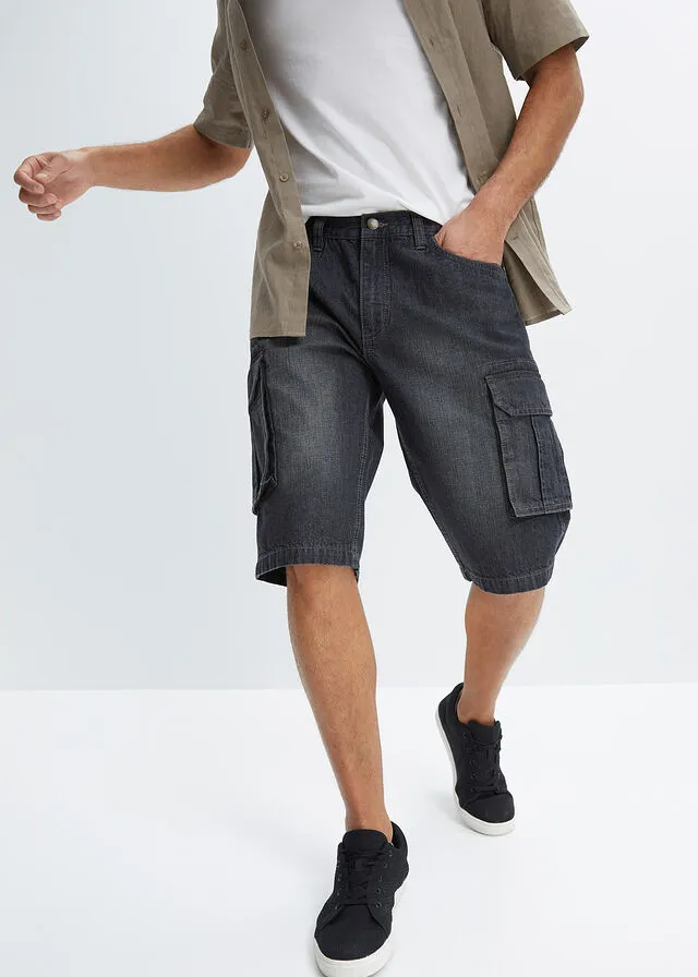 Bermudas vaquera tipo cargo de corte holgado denim negro