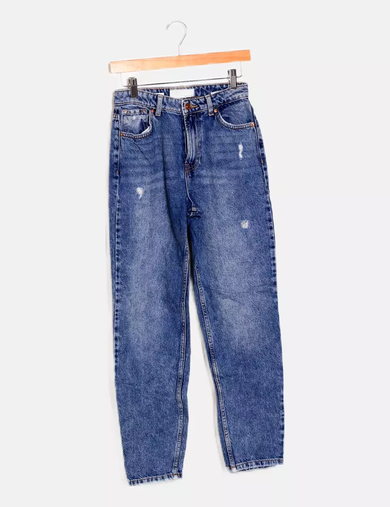 Bershka Pantalón azul denim recto