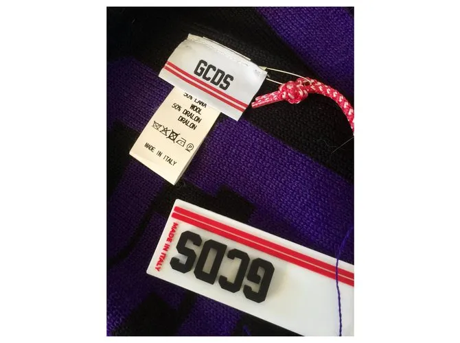 GCDS Bufanda unisex con logo Negro Púrpura 