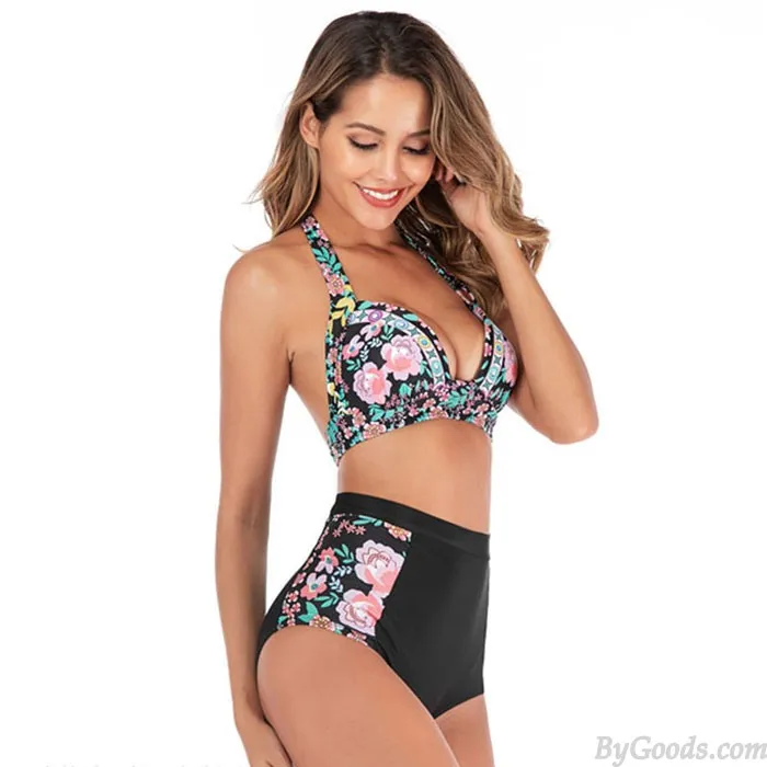 Hot Sexy Flower Sling Summer Swimsuit Cherry High Waist Bikini