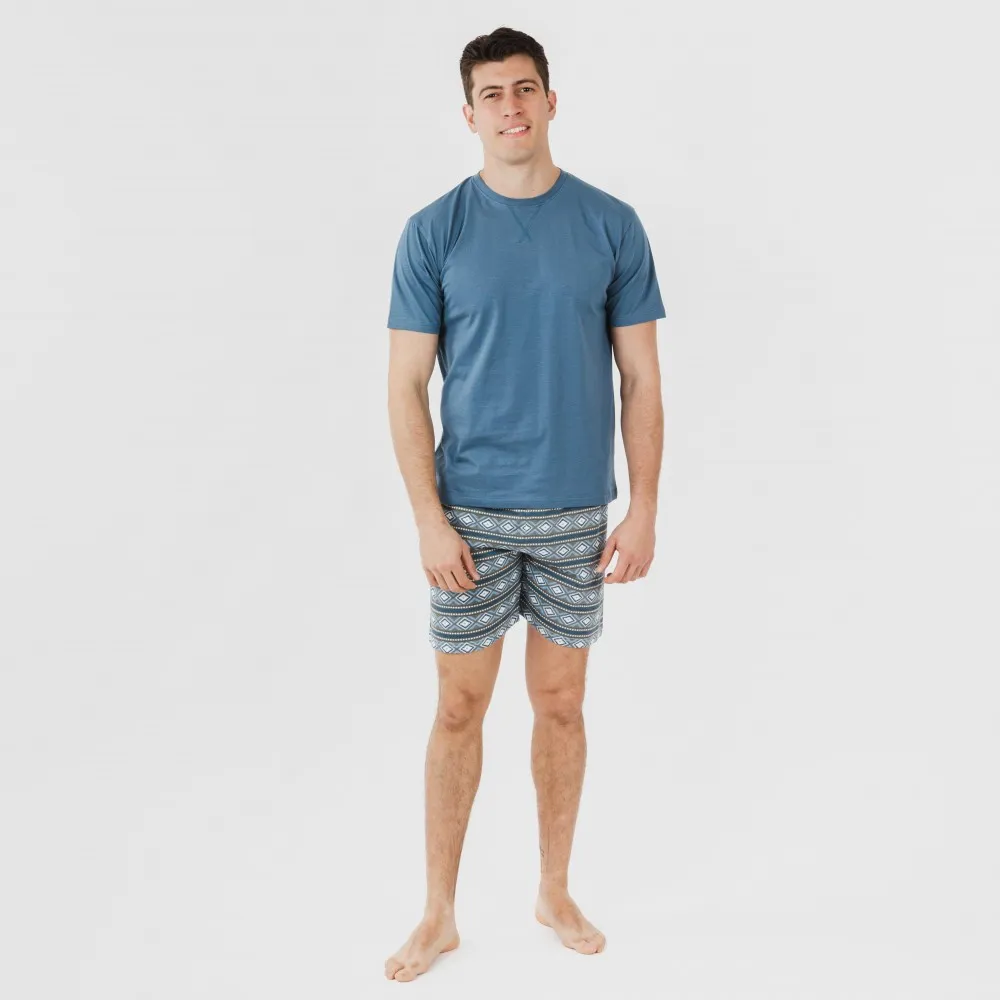 Pijama corto algodón hombre Omega azul