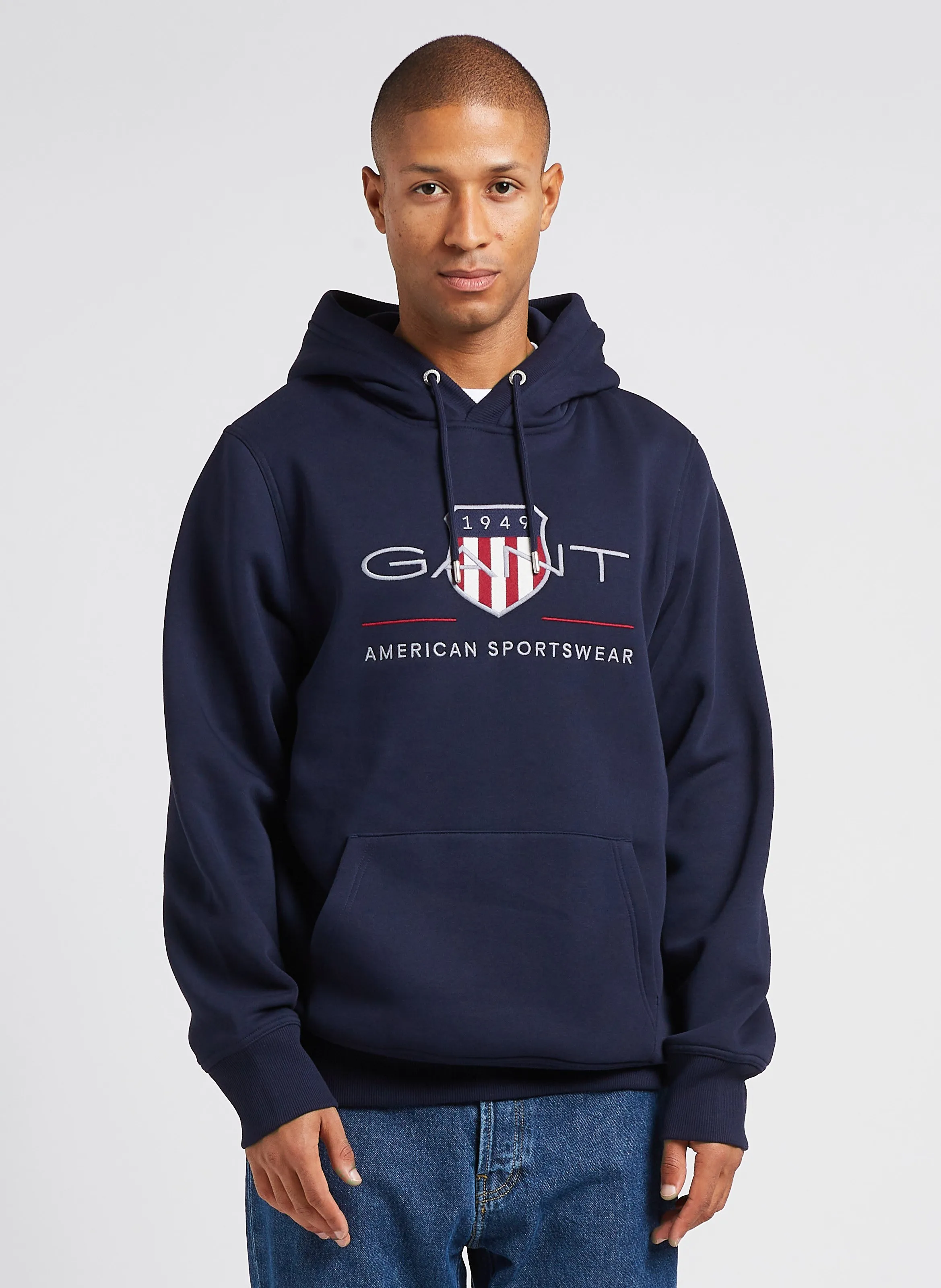 Sudadera de mezcla de algodón con capucha y logo bordado en azul