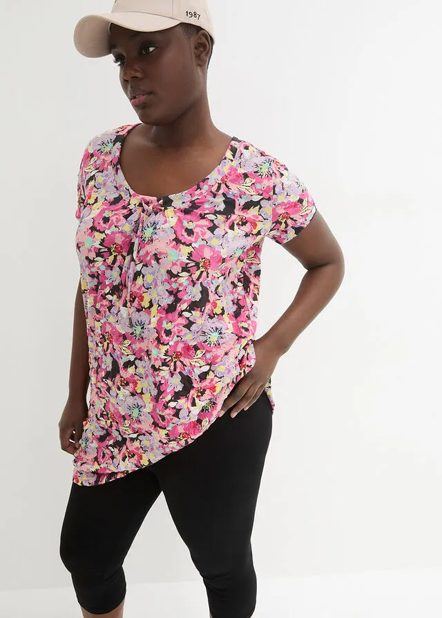Túnica larga con efecto crash y leggings 3/4 (2 piezas) azul marino / azul pálido con flores