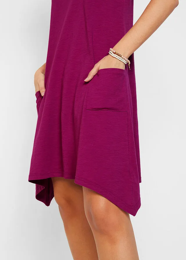 Vestido camisero corto de algodón e hilo flameado Violeta